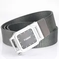 Dark grey tactical nylon belt with silver alloy automatic buckle and clear woven texture - Dark Gray (Silver Buckle)