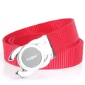 Men's red nylon belt with silver alloy automatic buckle and polished metal finish - Silver Buckle - Red