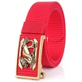 Ceinture homme en nylon rouge avec boucle dorée motif dragon et fermeture automatique - Boucle Cuivre Antique - Rouge