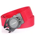 Ceinture homme en nylon tressé rouge avec une boucle automatique en métal noir - 120cm / Boucle Noire - Rouge