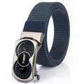 Men's navy nylon woven belt with a unique dual-dial automatic metal buckle - Gunmetal Buckle Royal Blue