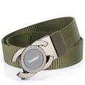 Army green nylon tactical belt for men with a metallic buckle featuring a classic motif - Gunmetal Buckle Army Green