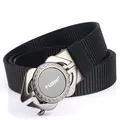 Ceinture pour homme en nylon noir tressé avec boucle automatique grise et design gravé - 120cm / Boucle Gunmetal-Noir
