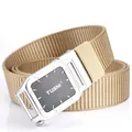 Men's khaki nylon tactical belt with matte silver automatic buckle and TUSHI logo - Khaki (Silver Buckle)