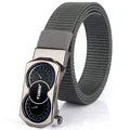 Men's automatic belt with grey woven nylon strap and unique gun-grey dashboard buckle - Gunmetal Buckle Dark Gray