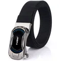 Men's heavy-duty black nylon belt featuring a grey alloy automatic racing buckle - Gunmetal Buckle Black / 120cm