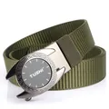 Ceinture homme en nylon vert militaire avec boucle automatique grise argentée robuste - Boucle Gris Fusil Vert Armée
