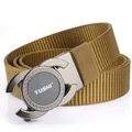 Khaki nylon tactical belt with a gun-metal alloy automatic buckle and textured weave - Gunmetal Buckle Wolf Brown