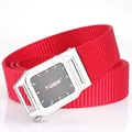 Men's outdoor leisure nylon belt in vibrant red with a square silver automatic buckle - Red (Silver Buckle)