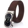 Brown nylon tactical belt with zinc alloy automatic buckle featuring dual dial design - Gunmetal Buckle Coffee