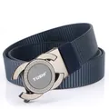 Men's navy blue nylon belt with textured weave and metallic automatic buckle - Gunmetal Buckle Royal Blue