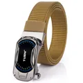 Ceinture nylon outdoor kaki avec boucle automatique en alliage style course TUSHI - Boucle Gris Fusil Brun Loup / 120cm