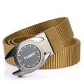 Ceinture nylon kaki pour homme avec boucle automatique grise de chez TUSHI - Boucle Gris Fusil Brun Loup
