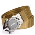 Ceinture tactique homme en nylon kaki avec boucle automatique en alliage tissé - 120cm / Boucle Gunmetal-Brun Loup