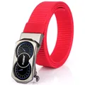 Bright red nylon canvas belt with a creative dashboard style automatic alloy buckle - Gunmetal Buckle Red