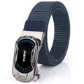 Ceinture en nylon bleu foncé avec boucle en alliage style racing et logo TUSHI - Boucle Gris Fusil Bleu Royal