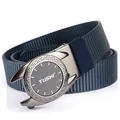 Ceinture en nylon bleu marine avec boucle automatique en métal gris et motif grec - Boucle Gris Fusil Bleu Royal