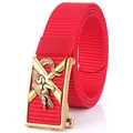 Ceinture homme en nylon tressé rouge avec boucle automatique crocodile dorée - 120cm / Boucle Cuivre Antique - Rouge