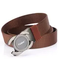 Brown nylon tactical belt with automatic alloy buckle and Greek key pattern - Black Gun Buckle - Coffee