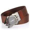 Ceinture homme décontractée en nylon tressé marron avec boucle automatique grise - 120cm