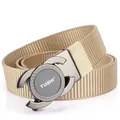 Men's khaki nylon woven belt with a high-quality automatic grey metal buckle - Gunmetal Buckle Khaki
