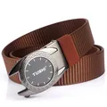 Ceinture décontractée en nylon marron pour homme avec boucle automatique grise et motif grec - Boucle Noire - Café