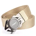 Ceinture de sport pour homme en nylon tressé kaki avec boucle automatique en alliage - 120cm / Boucle Gunmetal-Kaki