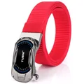 Ceinture homme en nylon rouge avec boucle automatique en alliage de zinc style course - Boucle Gris Fusil Rouge / 120cm