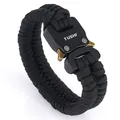 Outdoor paracord survival bracelet with a heavy-duty metal buckle and woven nylon core - Black (Black Clasp)