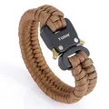 Brown braided survival paracord bracelet featuring a tactical metal quick release buckle - Coyote Brown (Black Buckle)
