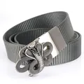 Grey tactical nylon belt with vintage silver cobra buckle for outdoor casual wear - Antique Silver Buckle - Dark Gray / 125cm