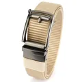 Khaki outdoor tactical belt with quick-release automatic metal buckle on white background - 120cm / Silver Buckle - Khaki