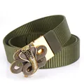 Army green nylon tactical belt with a golden cobra snake buckle on a white background - Antique Copper Buckle - Army Green / 125cm