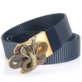 Men's nylon tactical belt with golden cobra buckle and gray woven fabric strap - Antique Copper Buckle - Royal Blue / 125cm