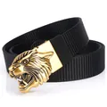 Tactical nylon belt with a 3D golden tiger head buckle on black woven strap - Bronze Buckle - Black