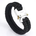 Tactical black paracord survival bracelet with a metallic quick-release TUSHI buckle - Black (Silver Buckle)