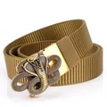 Tactical nylon belt for men with khaki woven strap and golden cobra alloy buckle detail - Antique Copper Buckle - Wolf Brown / 125cm