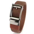 Brown nylon tactical belt with gun-grey automatic metal buckle for outdoor wear - 120cm / Silver Buckle - Coffee