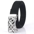 Cintura da donna in nylon nero intrecciato con fibbia automatica argentata e strass - Nero / Argento