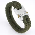 Army green paracord survival bracelet with a tactical matte silver metal buckle - Military Green (Silver Buckle)