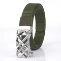 Cintura in nylon verde oliva con fibbia automatica argentata con strass da donna - Verde Militare / Argento