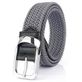 Grey elastic braided stretch belt for men featuring a silver pin buckle and black faux leather - Regular Size / Dark Gray
