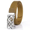 Cintura in nylon intrecciato kaki con fibbia automatica argentata e strass luminosi - Marrone coyote / Argento