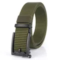 Men's olive green nylon tactical belt with black matte automatic metal buckle - Black Buckle Army Green