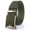 Army green tactical nylon web belt with a matte metal automatic buckle for outdoor wear - 120cm / Silver Buckle - Army Green