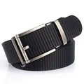 Men's 3.5cm black nylon tactical belt with brushed silver automatic buckle for casual wear - 120cm / Silver Clasp / Black