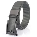 Men's nylon canvas belt with matte black automatic buckle for outdoor and casual wear - Black Buckle Dark Gray
