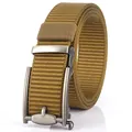Durable khaki nylon web belt with matte grey automatic buckle for outdoor leisure wear - 120cm / Silver Buckle - Wolf Brown