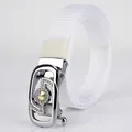 White nylon braided belt with silver rhinestone automatic buckle for women fashion - White With Silver Buckle