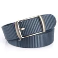 Blue woven nylon belt with silver-tone metal pin buckle shown on a white background - 120cm / Sapphire Blue